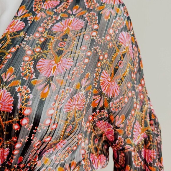 Zara Dark Florals Wrap Long Sleeve Chiffon Maxi Dress S - Picture 6 of 9